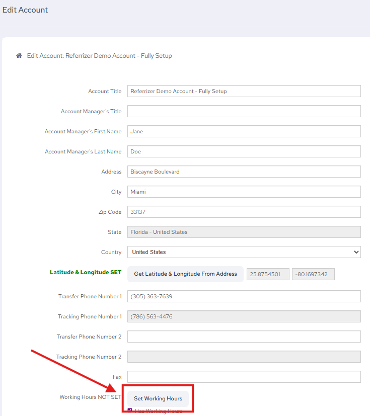 Set Working Hours Option On Edit Account Page